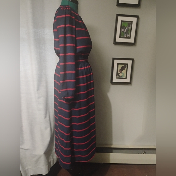 FRNCH Navy and Red Painterly Striped Maxi Dress, Sz L - Picture 8 of 12